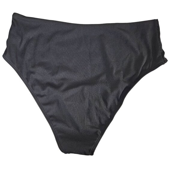 Zaful Womens Black Ribbed High Waist Bikini Set Size XL Knot Front Beach Pool - Picture 6 of 9